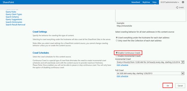 Enable Continuous Crawls